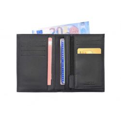 Portefeuille "Luxe" en cuir noir - 13 cm, 2 volets - PM-001-01