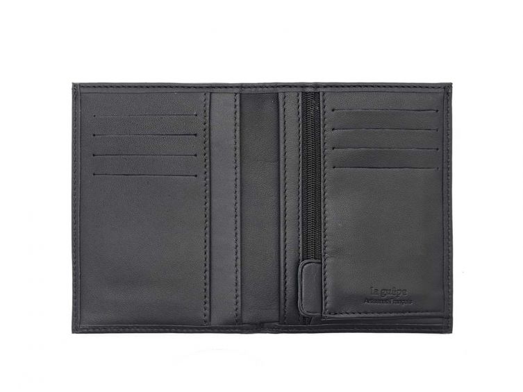 Portefeuille "Luxe" en cuir noir - 13 cm, 2 volets - PM-001-01