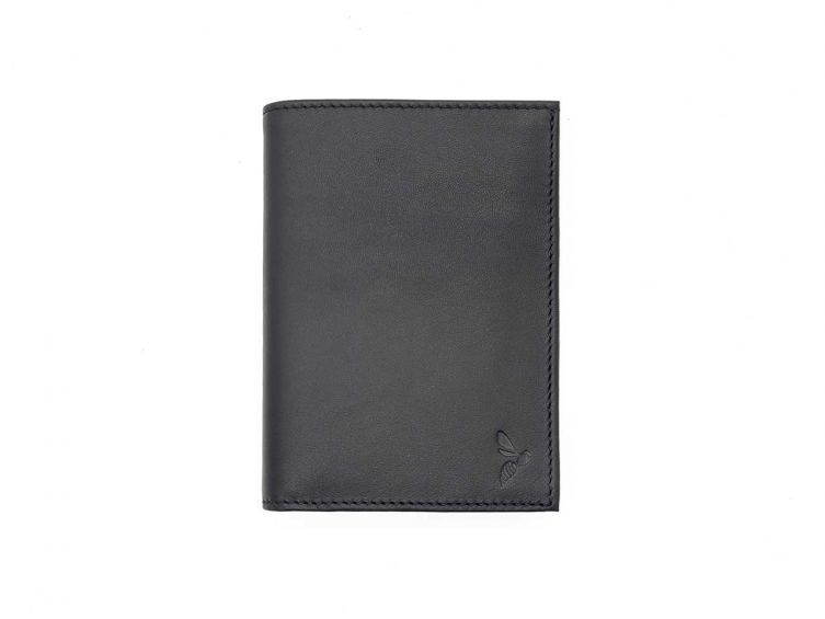 Portefeuille "Luxe" en cuir noir - 13 cm, 3 volets - PM-002-01