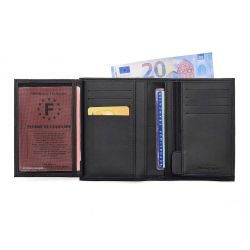 Portefeuille "Luxe" en cuir noir - 13 cm, 3 volets - PM-002-01