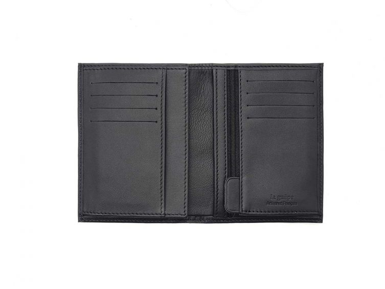 Portefeuille "Luxe" en cuir noir - 13 cm, 3 volets - PM-002-01