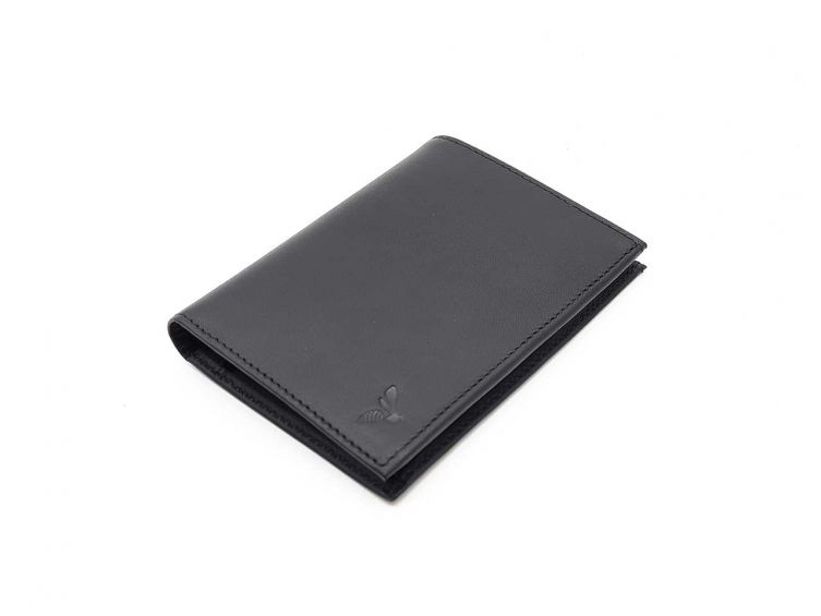 Portefeuille "Luxe" en cuir noir - 13 cm, 3 volets - PM-002-01