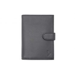 Portefeuille "Luxe" en cuir noir - 13 cm, 3 volets avec patte - PM-007-01