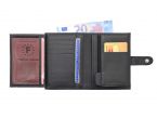 Portefeuille "Luxe" en cuir noir - 13 cm, 3 volets avec patte - PM-007-01