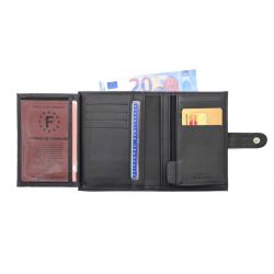 Portefeuille "Luxe" en cuir noir - 13 cm, 3 volets avec patte - PM-007-01