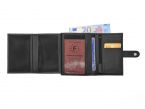 Portefeuille "Luxe" en cuir noir fermeture patte - 13 cm 4 volets - PM-016-01 