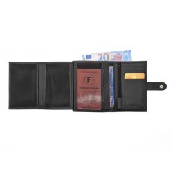 Portefeuille "Luxe" en cuir noir fermeture patte - 13 cm 4 volets - PM-016-01 