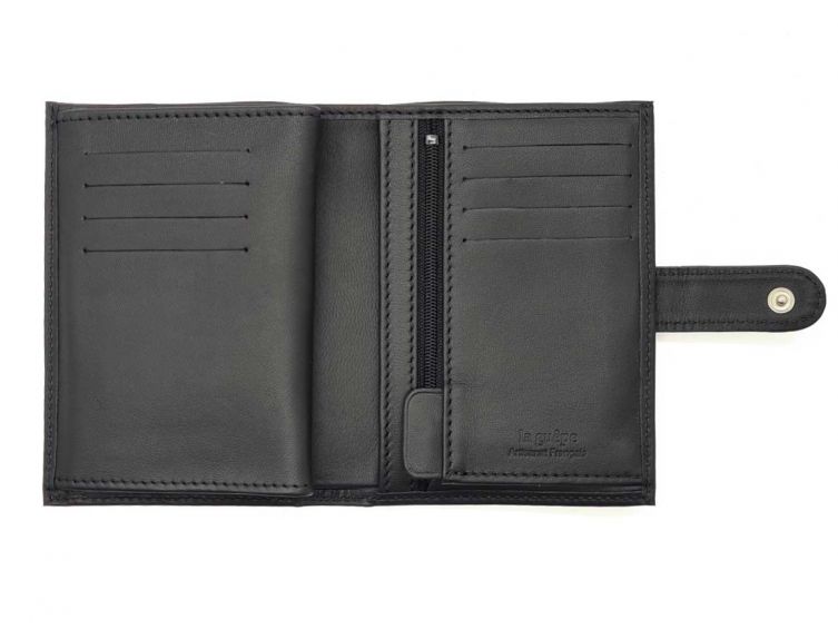 Portefeuille "Luxe" en cuir noir fermeture patte - 13 cm 4 volets - PM-016-01 