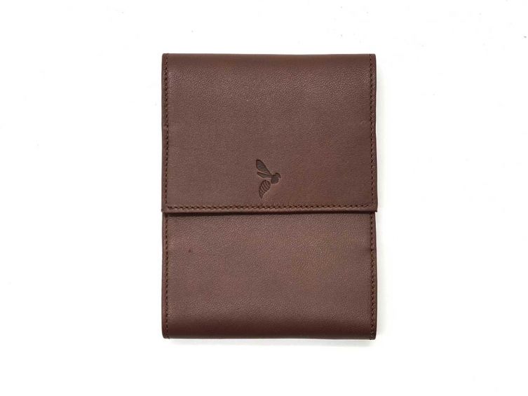 Porte chéquier "Luxe" tout cuir marron - talon latéral - PM-030-01