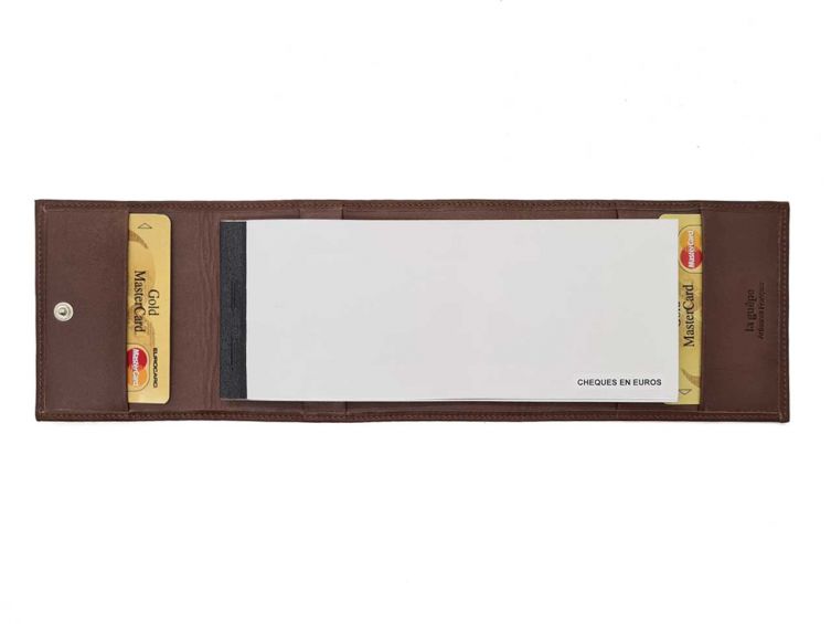 Porte chéquier "Luxe" tout cuir marron - talon latéral - PM-030-01