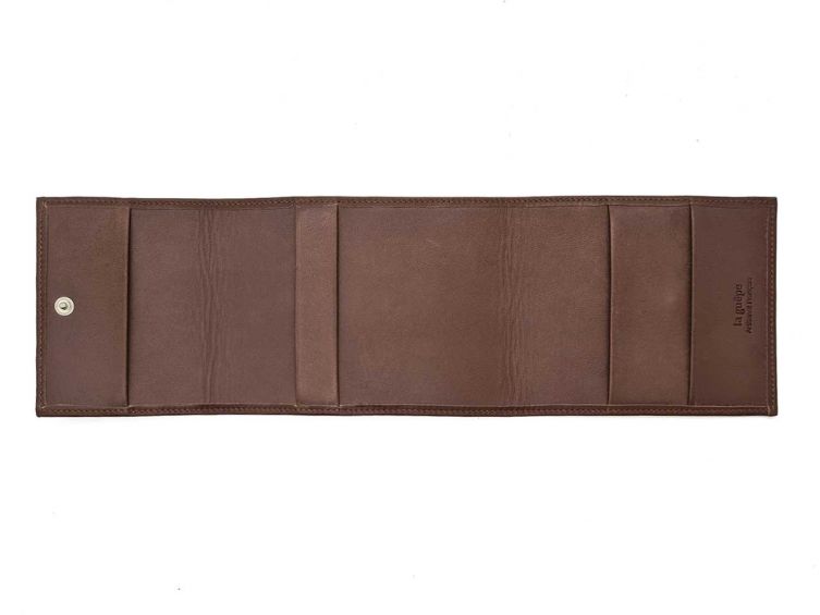 Porte chéquier "Luxe" tout cuir marron - talon latéral - PM-030-01