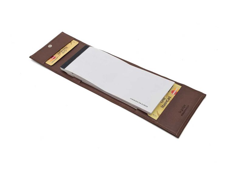 Porte chéquier "Luxe" tout cuir marron - talon latéral - PM-030-01