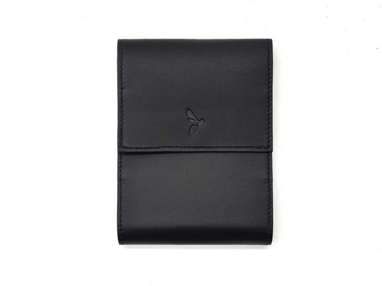 Porte chéquier "Luxe" tout cuir noir - talon latéral - PM-030-01