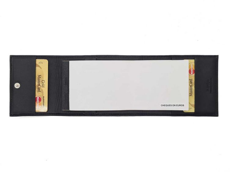 Porte chéquier "Luxe" tout cuir noir - talon latéral - PM-030-01