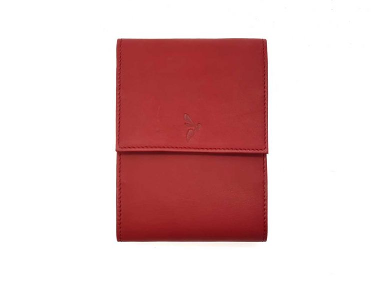 Porte chéquier "Luxe" tout cuir rouge - talon latéral - PM-030-01