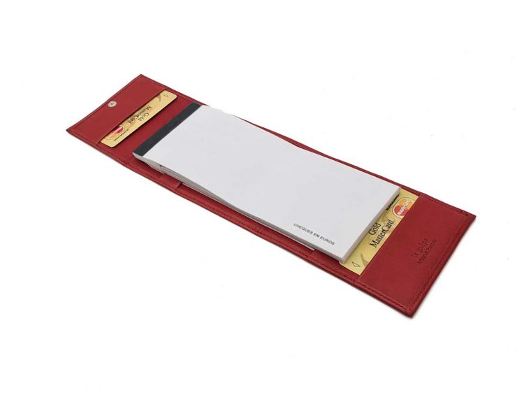 Porte chéquier "Luxe" tout cuir rouge - talon latéral - PM-030-01