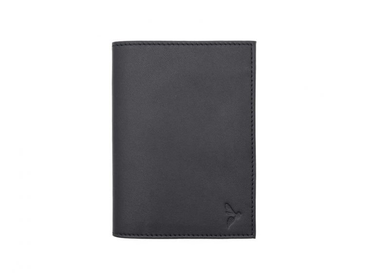 Protège passeport "Luxe" en cuir noir - avec porte billet avion - PM-033-01