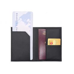 Protège passeport "Luxe" en cuir noir - avec porte billet avion - PM-033-01