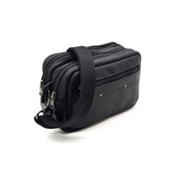 Sacoche à bandoulière double compartiment en cuir noir - 9400