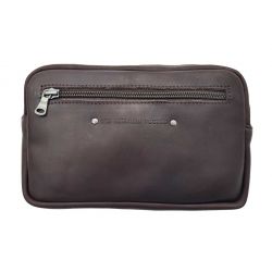 Sacoche à bandoulière double compartiment en cuir marron foncé - 9400