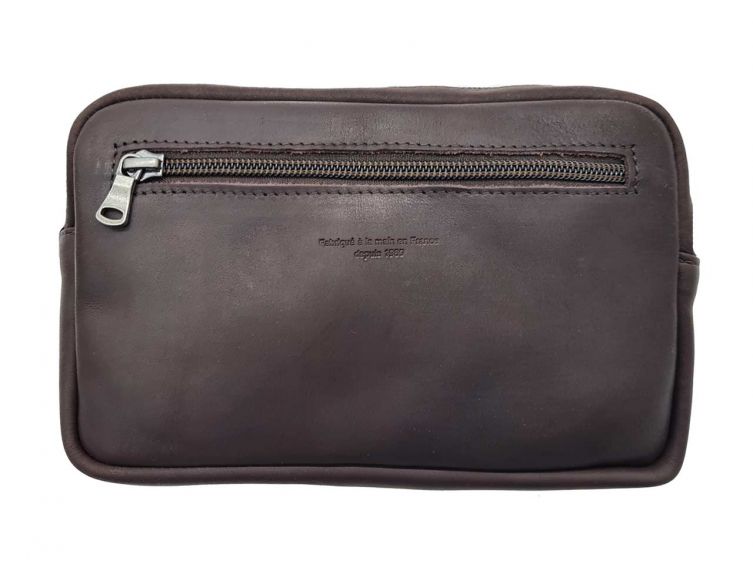 Sacoche à bandoulière double compartiment en cuir marron foncé - 9400