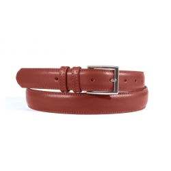 Ceinture cuir marron acajou, boucle rectangle acier poli 6051