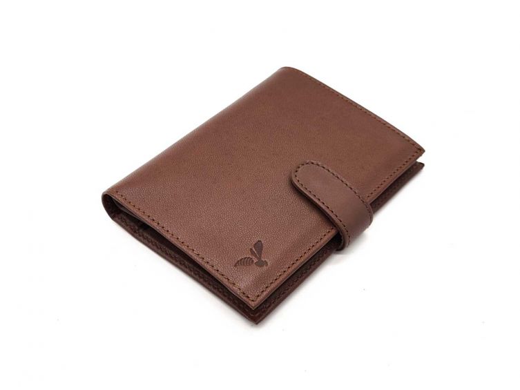 Portefeuille "Luxe" en cuir marron fermeture patte - 13 cm 4 volets - PM-016-01 