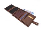 Portefeuille "Luxe" en cuir marron fermeture patte - 13 cm 4 volets - PM-016-01 
