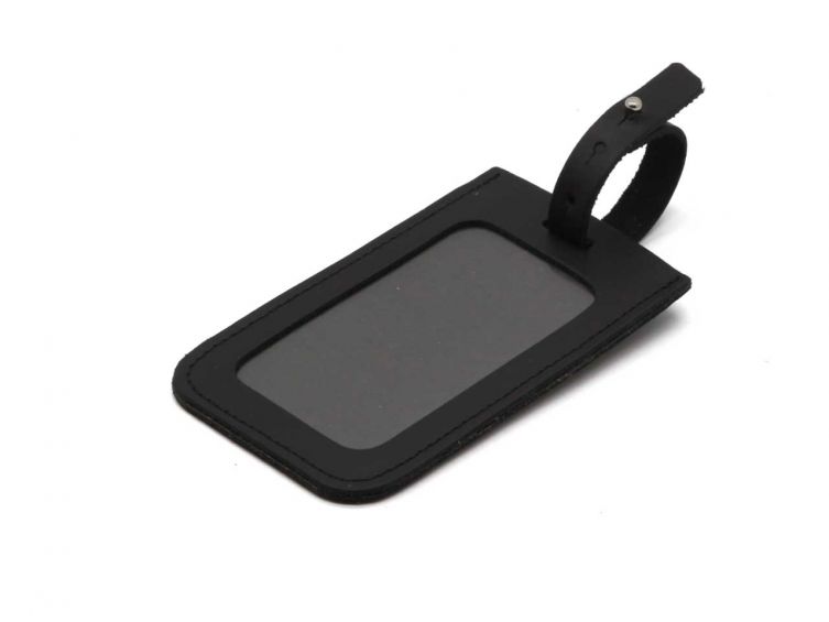 Porte étiquette en cuir noir