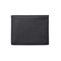 Portefeuille "Luxe" en cuir noir - 12 cm 2 volets à l'italienne - PM-015-01