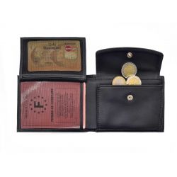 Portefeuille "Luxe" en cuir noir - 12 cm 2 volets à l'italienne - PM-015-01
