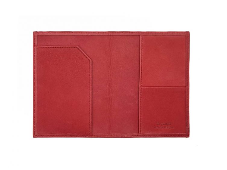 Protège passeport "Luxe" en cuir rouge - avec porte billet avion - PM-033-01