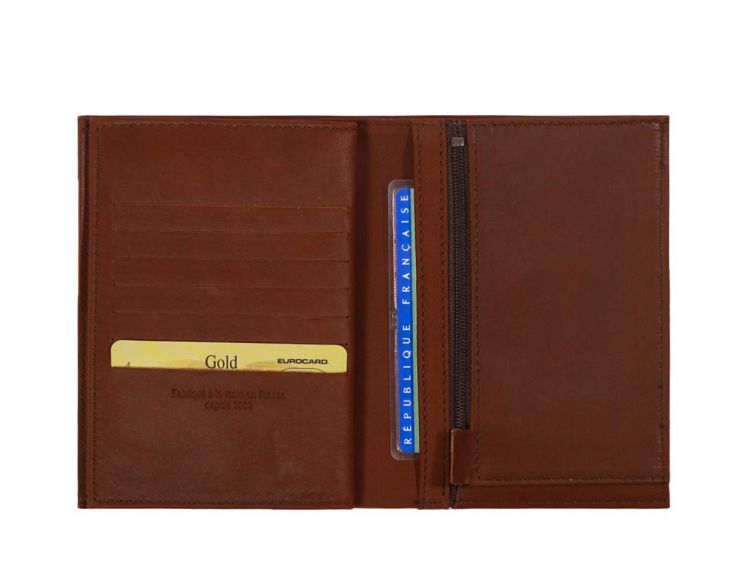 Portefeuille double rabat en cuir cognac - 969 grand