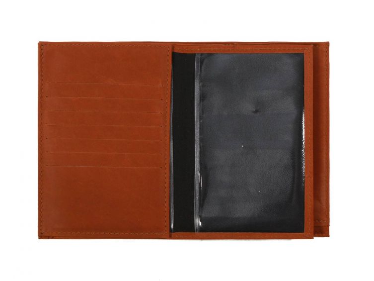Portefeuille double rabat en cuir fauve - 969 grand