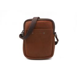 Mini pochette à bandoulière en cuir cognac - 9007