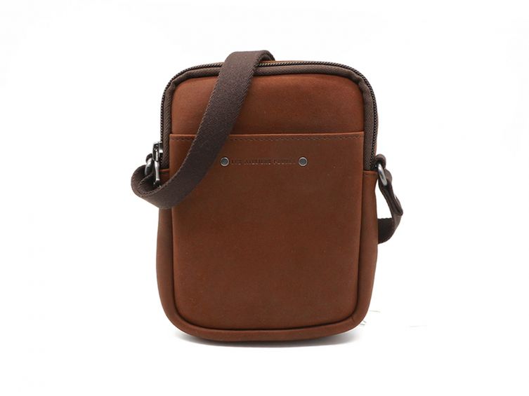 Mini pochette à bandoulière en cuir cognac - 9007
