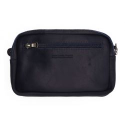 Sacoche à bandoulière double compartiment en cuir marine - 9400