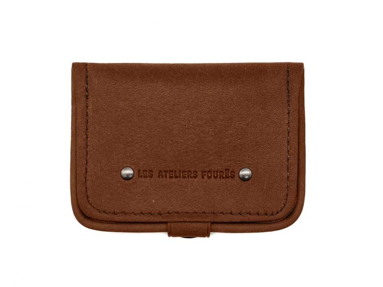 Porte-monnaie carré en cuir cognac - 9247