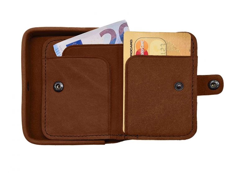 Porte-monnaie carré en cuir cognac - 9247