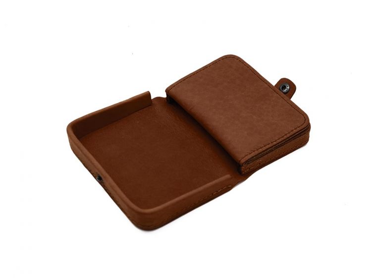Porte-monnaie carré en cuir cognac - 9247