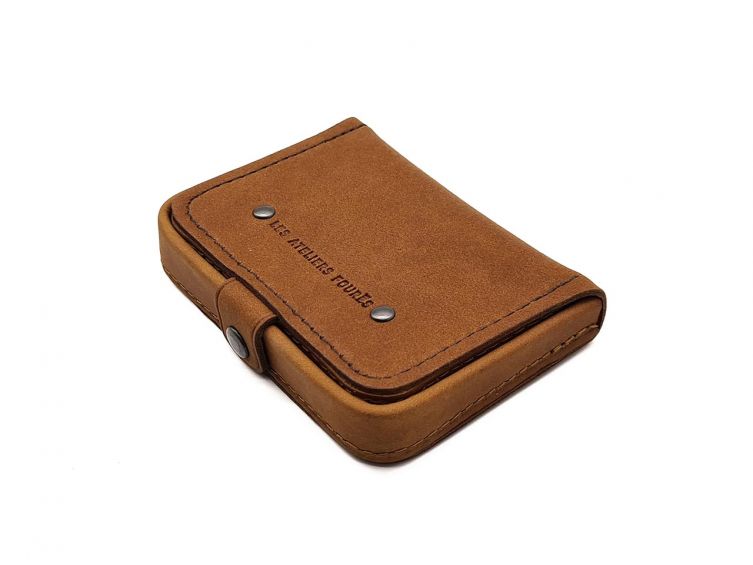 Porte-monnaie carré en cuir fauve - 9247