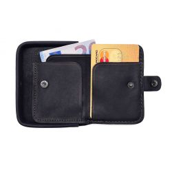 Porte-monnaie carré en cuir marine - 9247