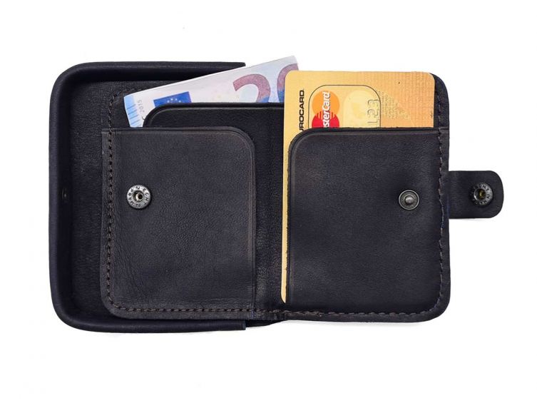 Porte-monnaie carré en cuir marine - 9247