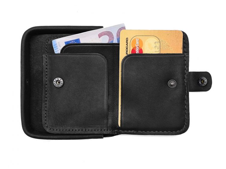 Porte-monnaie carré en cuir noir - 9247