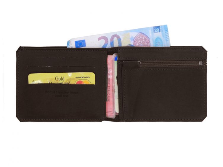 Portefeuille anti-RFID en cuir marron foncé - 9110 X