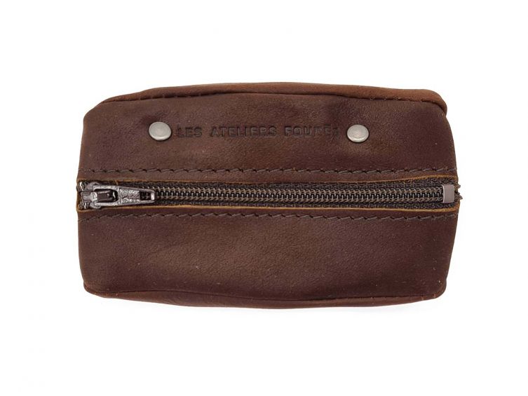 Porte monnaie grain de café en cuir cognac - 9230