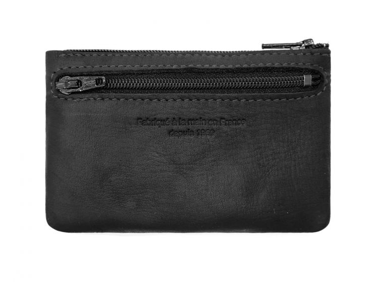 Porte monnaie et carte en cuir noir - 9106
