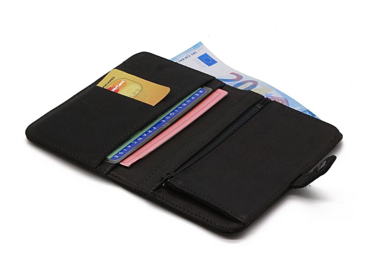 Portefeuille 2 volets en cuir noir - 901