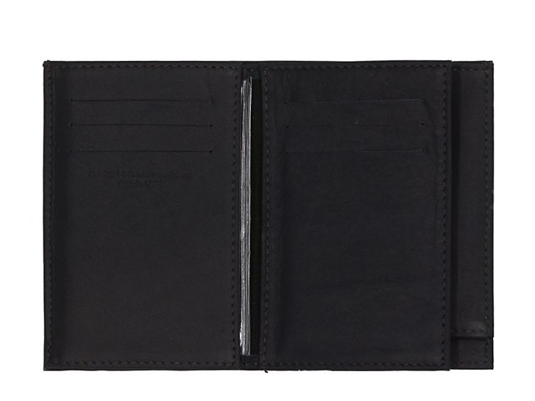 Portefeuille double rabat en cuir noir - 954 petit