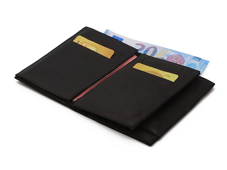 Portefeuille double rabat en cuir noir - 954 petit